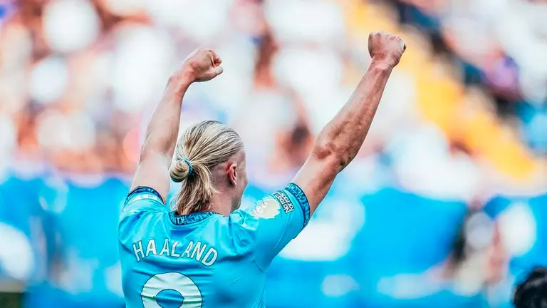 Erling Haaland festeja un gol en su partido 100 con el Citizen. INSTAGRAM MANCITY