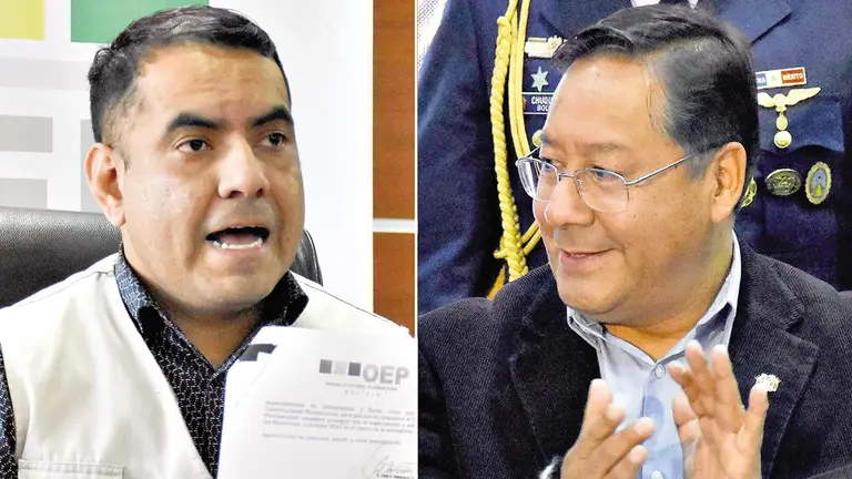 El vicepresidente del TSE, Francisco Vargas (i), y el presidente Luis Arce./ APG