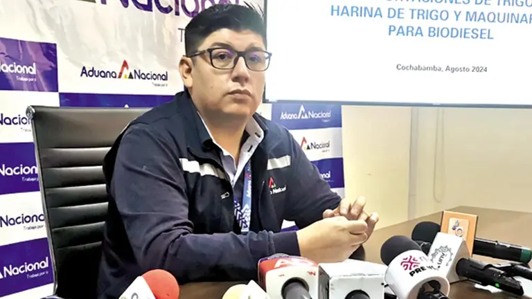 El administrador de Aduana Aeropuerto Cochabamba, Armengol Monta&ntilde;o, este 26 de agosto./ MELISSA REVOLLO