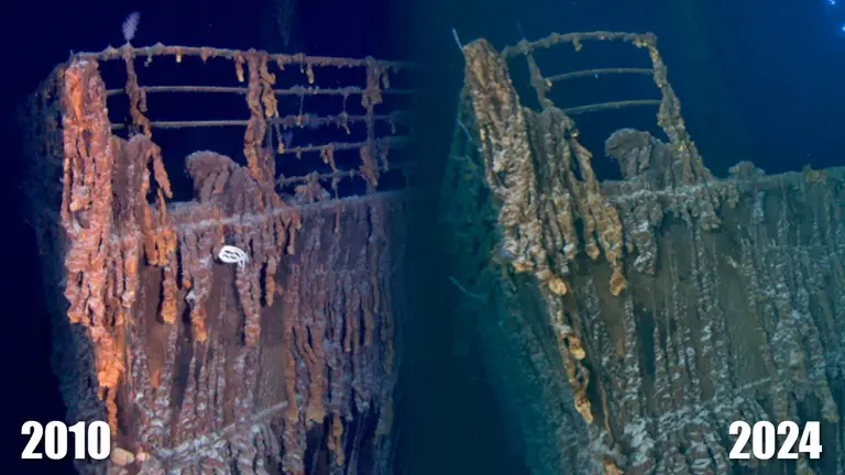Imagen de 2010 y de este 2024 del Titanic./ RMS TITANIC