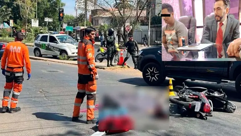 La escena del accidente en la avenida Oblitas y una foto de Hugo Ch., junto a su abogado publicado en Red Uno. Comp OPINI&Oacute;N