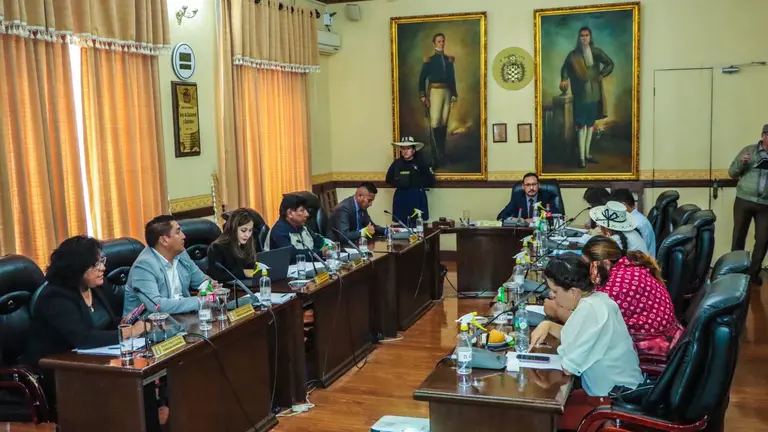Sesi&oacute;n del Concejo Municipal, donde se aprob&oacute; la Carta Org&aacute;nica. CONCEJO MUNICIPAL