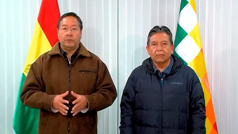 El expresidente y exvicepresidente Luis Arce y David Choquehuanca. Captura