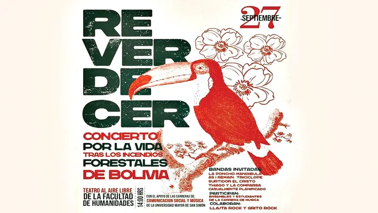 Arte promocional del concierto ben&eacute;fico &lsquo;Reverdecer&rsquo;./ RRSS, REVERDECER CBBA