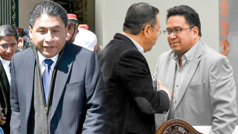 El saliente ministro de Justicia, Iván Lima (i). El presidente de Bolivia, Luis Arce, posesionó a César Siles como nuevo ministro de Justicia. (d)./ APG