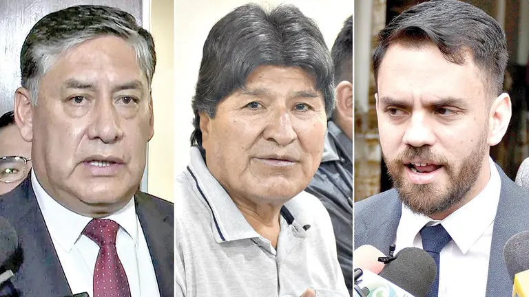 El fiscal general del Estado, Juan Lanchipa (i), Evo Morales y el ministro de Gobierno, Eduardo del Castillo./ COMPOSICI&Oacute;N OPINI&Oacute;N