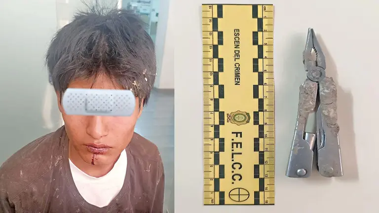 El adolescente aprehendido por robo, junto al arma utilizada para amenazar a la v&iacute;ctima./ CORTES&Iacute;A