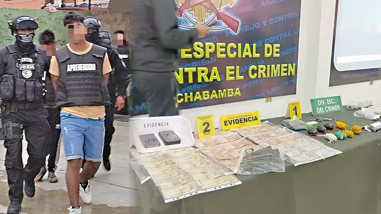Los aprehendidos en la FELCC de Cochabamba (d). Los elementos secuestrados por los efectivos durante los operativos./ MARIELA COSSÍO