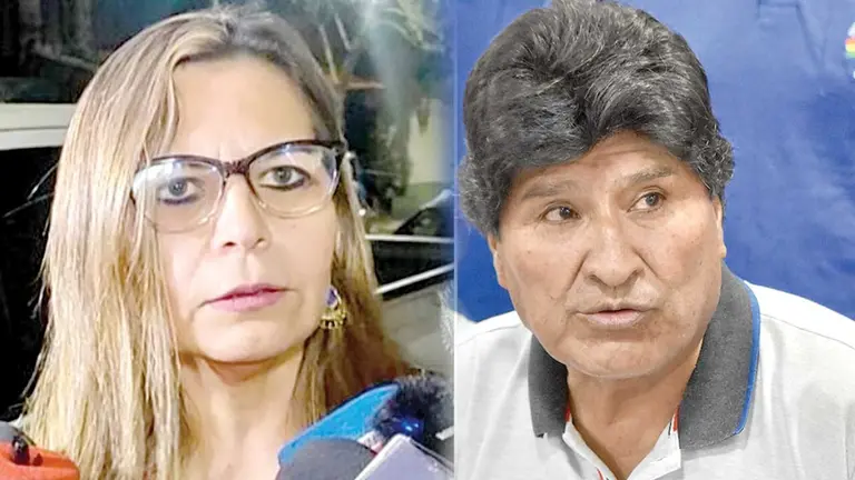 La fiscal de Tarija Sandra Guti&eacute;rrez (i), y el jefe nacional del MAS, Evo Morales./ RRSS-NO&Eacute; PORTUGAL