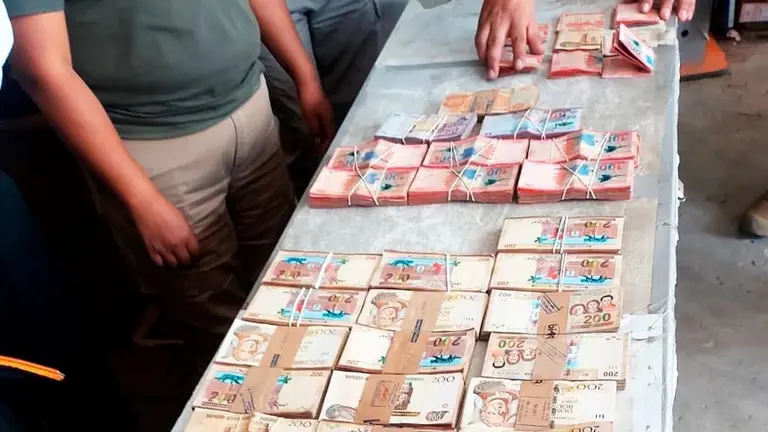 Los billetes encontrados en cajas de cart&oacute;n./ POLIC&Iacute;A