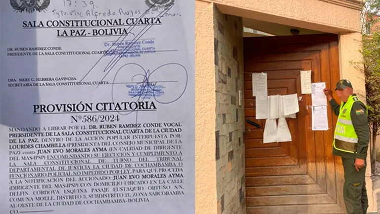 Citaciones en puertas del domicilio de Evo Morales en la zona Sarcobamba en la ciudad de Cochabamba. ERBOL