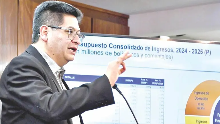 El ministro de Econom&iacute;a, Marcelo Montenegro, habla sobre el PGE 2025. / ABI