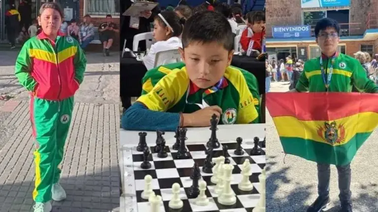María José Gallardo, Thiago Arteaga y Maveric Mayta, representantes bolivianos en ajedrez sudamericano. FEDERACIÓN BOLIVIANA DE AJEDREZ.