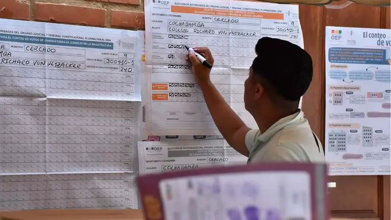 Conteo de votos en un recinto electoral en Cochabamba./ DICO SOL&Iacute;S