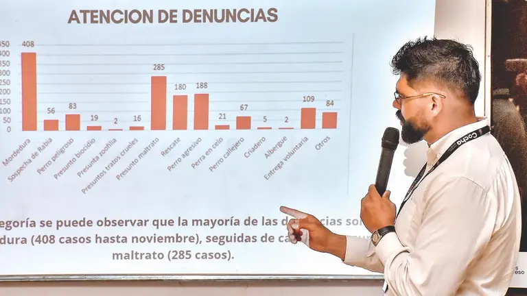 El jefe de Zoonosis, Diego Prudencio, expone el informe anual, este 17 de diciembre. / DICO SOL&Iacute;S