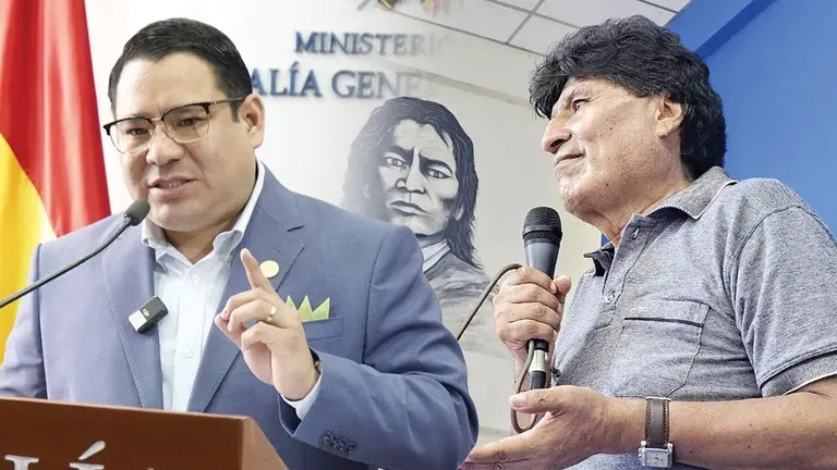 El Fiscal General del Estado, Roger Mariaca, (i) y el expresidente, Evo Morales, (d). COMPOSICI&Oacute;N OPINI&Oacute;N