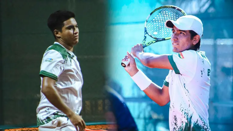 Los tenistas Cu&eacute;llar y Garc&iacute;a, en torneos pasados. COPA DAVIS