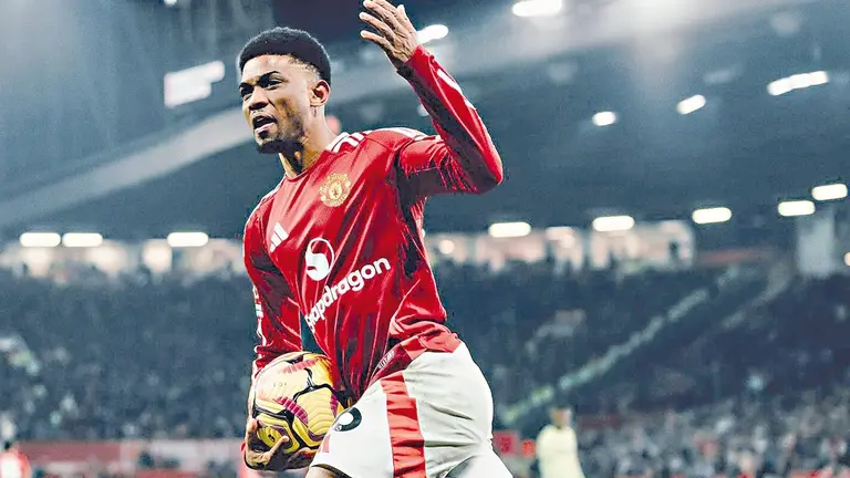 Amad Diallo celebra una conquista para los Red Devils, en un duelo anterior./ MANCHESTER UNITED