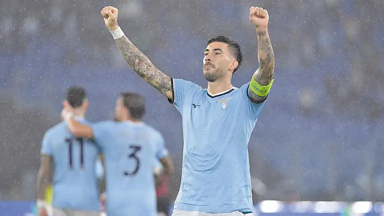 Mattia Zaccagni festeja un tanto para las &Aacute;guilas./ LAZIO FC