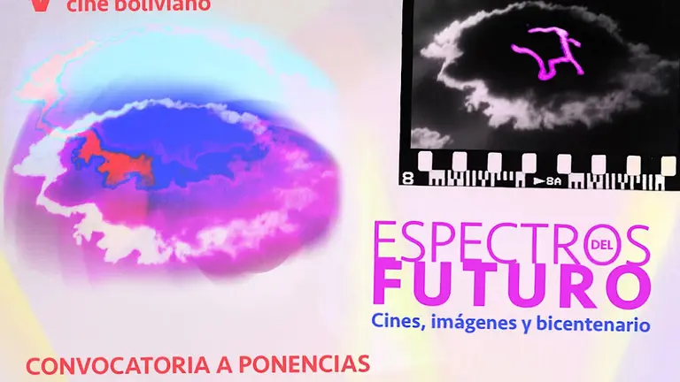Arte de la convocatoria para las V Jornadas de cine boliviano. RRSS, CCELP