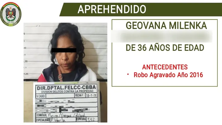 Geovana Milenka S.C., sindica de robo./ CORTESÍA