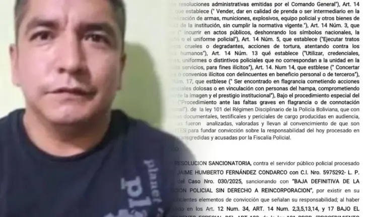 La Polic&iacute;a dict&oacute; la baja definitiva sin derecho a la reincorporaci&oacute;n del ahora excapit&aacute;n Jaime Humberto Fern&aacute;ndez Condarco. EDUARDO DEL CASTILLO