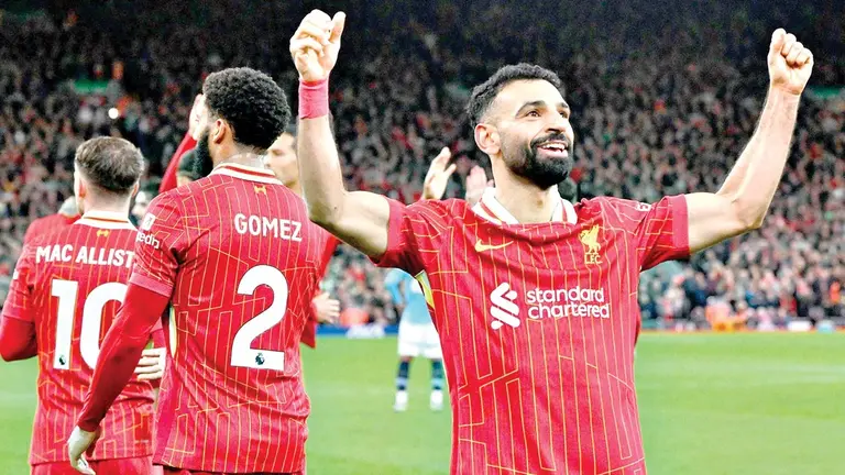 Mohamed Salah celebra un gol para Liverpool. / BBC