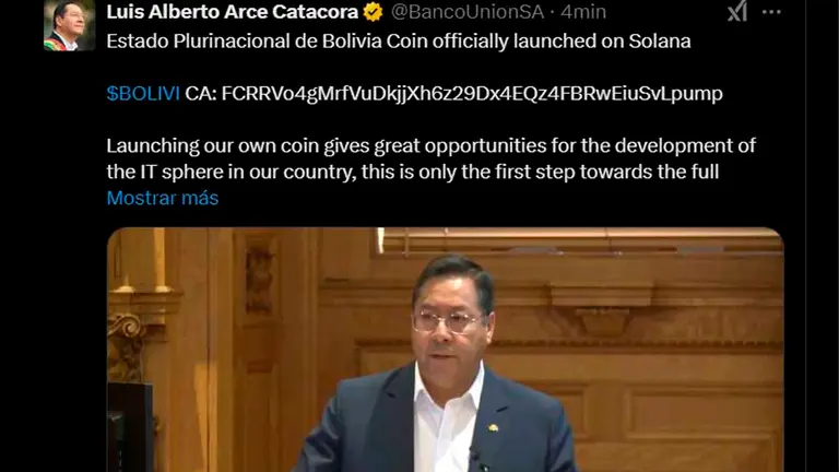 Captura de la cuenta de X que usa el nombre del presidente Luis Arce. X