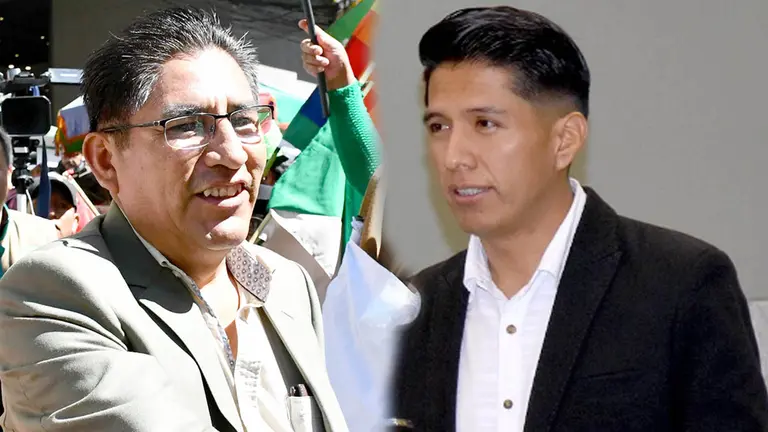 El l&iacute;der del Movimiento Tercer Sistema (MST), F&eacute;lix Patzi. y el presidente de la C&aacute;mara de Senadores, Andr&oacute;nico Rodr&iacute;guez. APG