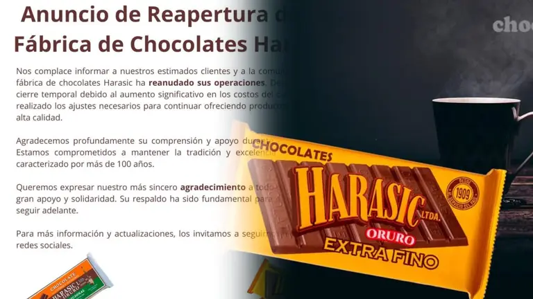La prestigiosa f&aacute;brica de chocolates Harasi anuncia su reapertura, a trav&eacute;s de un comunicado oficial.  COMPOSICI&Oacute;N OPINI&Oacute;N