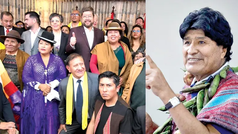 De un lado, el precandidato Samuel Doria Medina junto a quienes apuestan por su nombre. Del otro, el expresidente Evo Morales./ PRENSA SAMUEL DORIA MEDINA Y FACEBOOK EVO MORALES