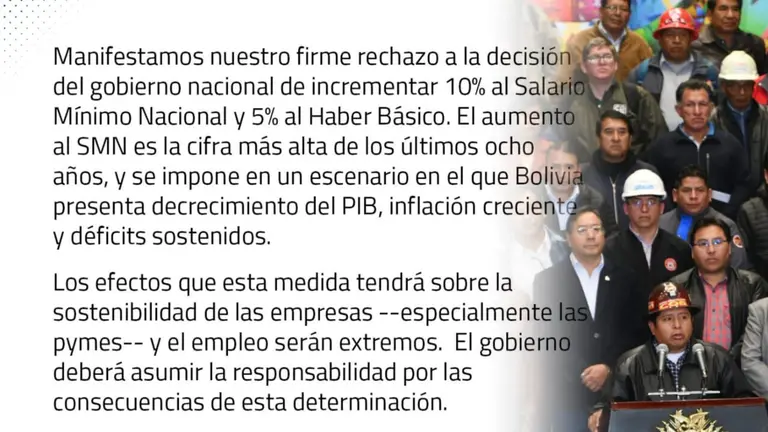 El comunicado de la CEPB (i), en  rechaz&oacute; a la decisi&oacute;n del Gobierno (d) del incremento salarial. COMPOSICI&Oacute;N OPINI&Oacute;N