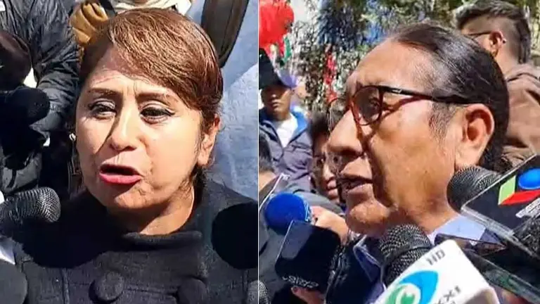 Ruth Nina, precandidata por PAN-BOL (i); y,  el jefe del partido FPV, Eliseo Rodr&iacute;guez (d). ERBOL