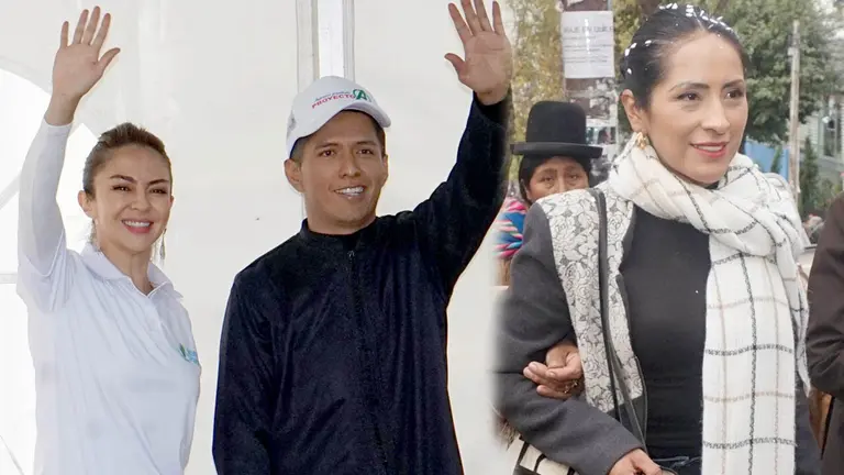 3aaAndr&oacute;nico Rodr&iacute;guez y Mariana Prado, por la Alianza Popular. Del otro lado, Wilma Alanoca, quien qued&oacute; en el camino junto con Evo Morales./ APG