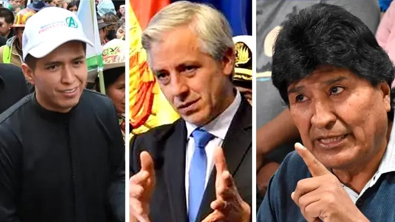 Andr&oacute;nico Rodr&iacute;guez (i), &Aacute;lvaro Garc&iacute;a Linera (c) y Evo Morales (d). COMPOSICI&Oacute;N OPINI&Oacute;N