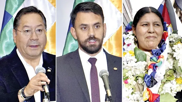 A la izquierda, Luis Arce. En el centro, el candidato presidencial por el MAS, Eduardo del Castillo. A la derecha, Ang&eacute;lica Ponce./ APG