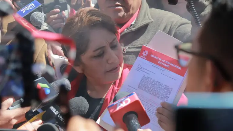Con la intenci&oacute;n de inscribir a la dupla presidencial, conformada por Evo Morales y Wilma Alanoca, la jefa nacional de PAN-BOL, Ruth Nina, intent&oacute; ingresar, al TSE en La Paz. APG