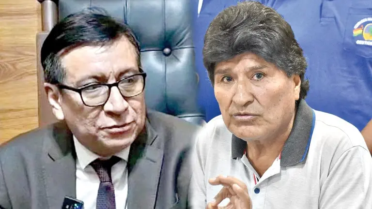 Del lado izquierdo, el titular del TCP, Gonzalo Hurtado. Del otro, el expresidente Evo Morales./ ANF Y NO&Eacute; PORTUGAL