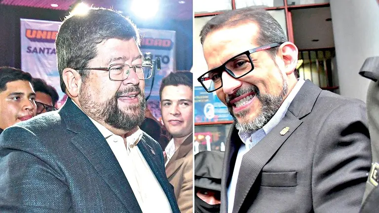 Samuel Doria Medina (i), candidato presidencial por la Alianza Unidad, y Luis Fernando Camacho, gobernador cruce&ntilde;o./ APG