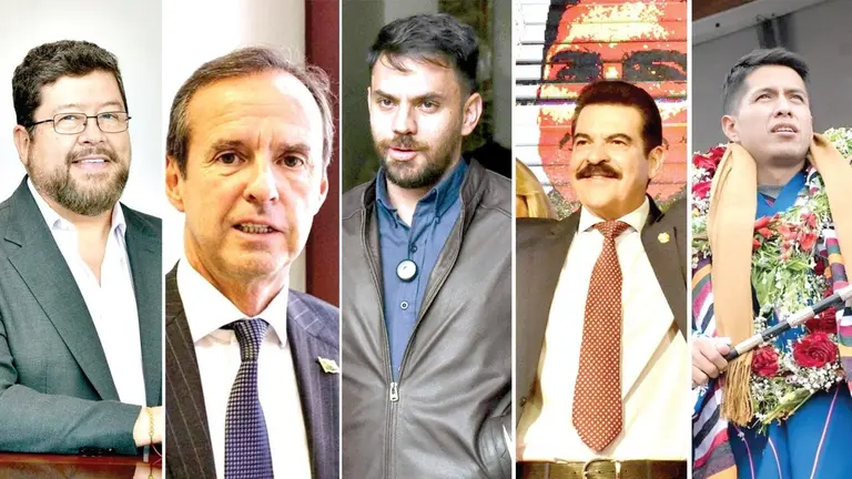 Samuel Doria Medina, Tuto Quiroga, Eduardo del Castillo, Manfred Reyes Villa y Andrónico Rodríguez, candidatos presidenciales. / ARCHIVO