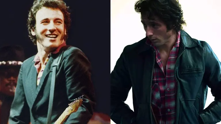 El actor Jeremy Allen White (d) encarna al m&uacute;sico Bruce Springsteen (i). NBC NEWS