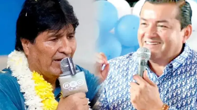 La Alianza La Fuerza del Pueblo de UCS, cuyo representante es el alcalde de Santa Cruz Jhonny Fern&aacute;ndez (D), y Evo Morales (i). COMPOSICI&Oacute;N OPINI&Oacute;N