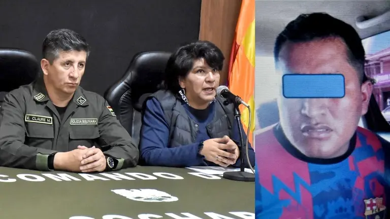 Este jueves fue presentado al presunto autor del crimen de un policía durante el desbloqueo de Cochabamba./ DICO SOLÍS
