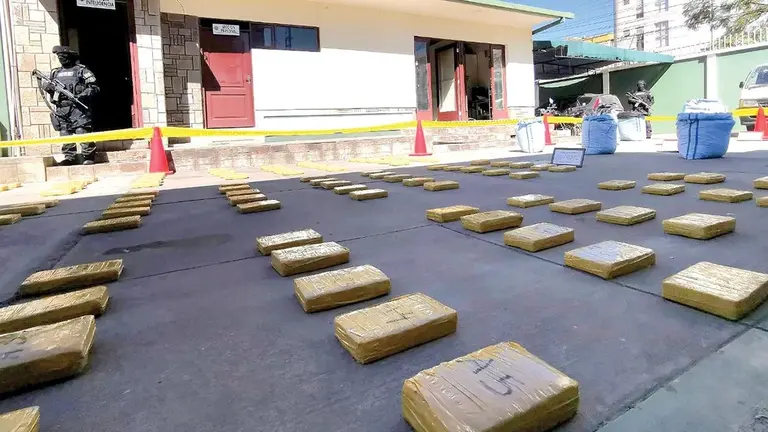 Muestran los paquetes con marihuana en el patio de la FELCN./ MARIELA COSS&Iacute;O