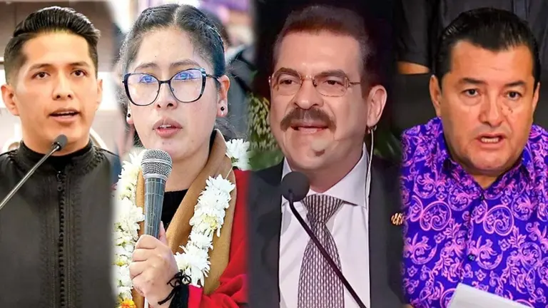 De izquierda a derecha, Andr&oacute;nico Rodr&iacute;guez, Eva Copa, Manfred Reyes Villa y Jhonny Fern&aacute;ndez./ APG