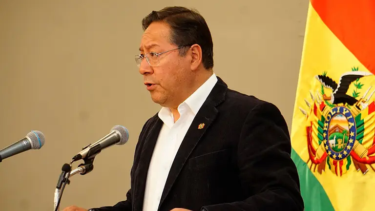 El presidente Luis Arce, en conferencia de prensa. APG