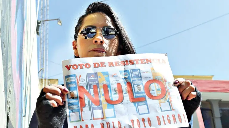 Wilma Alanoca, con una invitaci&oacute;n a votar nulo el 17 de agosto./ APG