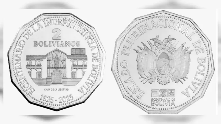 La moneda de curso legal de Bs 2, en homenaje a los 200 a&ntilde;os de Bolivia. CAPTURA DE PANTALLA