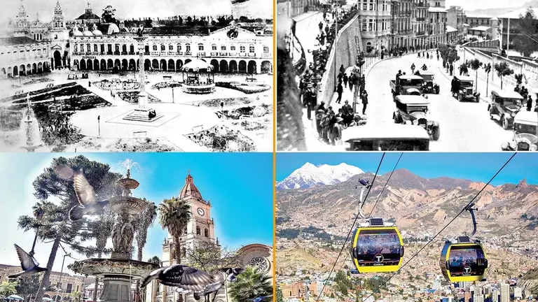 El antes y el ahora, Cochabamba (i). La Paz (d)./ ARCHIVO