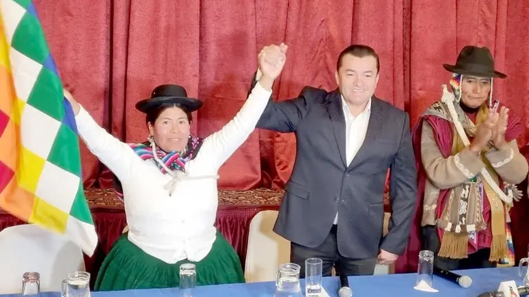 Rosa Huanca durante su presentación como candidata a la vicepresidencia./ ERBOL